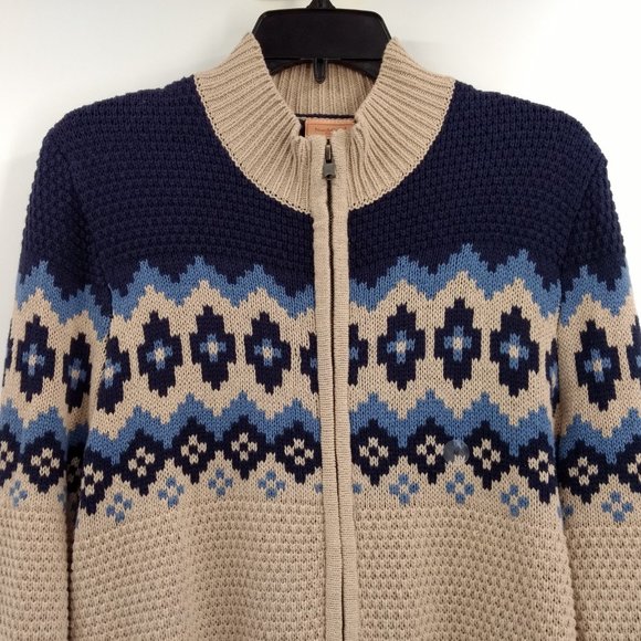 NORTHCREST Cardigan Sweater Women's M 10-12 Fair Isle Full Zip Ribbed‎ Accent - Picture 2 of 10